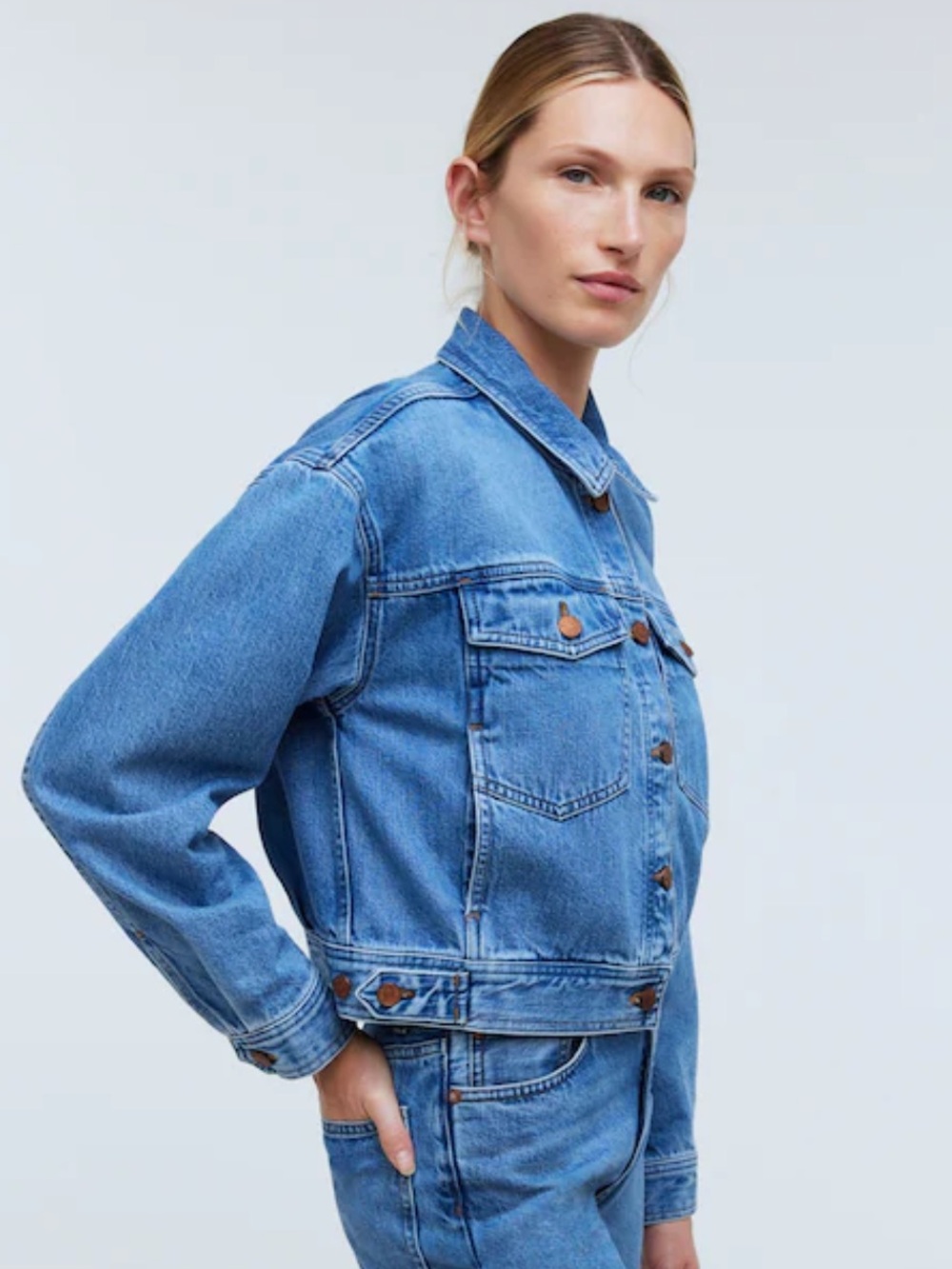 Madewell Button Front Cropped Denim Jacket, Size L, NWOT - Picture 4 of 7
